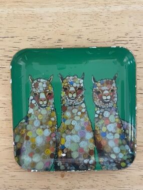 Studio Oh! Llama Green Small Square Trinket Tray, 3 Polka Dot Llamas